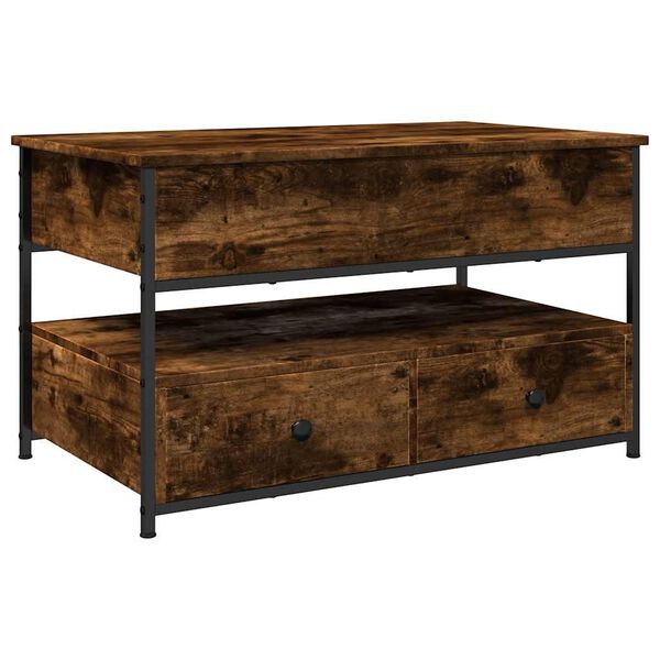 vidaXL Table basse ch&ecirc;ne fum&eacute; 85x50x50 cm bois d'ing&eacute;nierie et m&eacute;tal