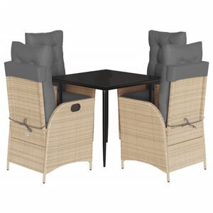 vidaXL Ensemble &agrave; manger de jardin avec coussins 5pcs Beige poly rotin
