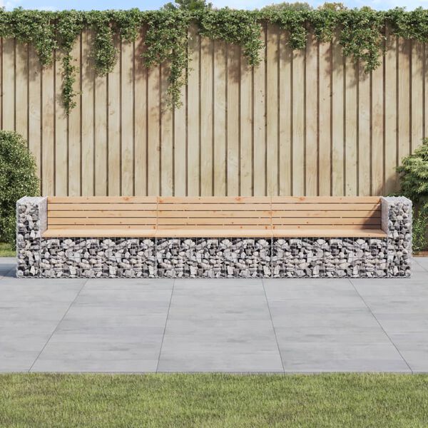 vidaXL Banc de jardin design gabion 347x71x65,5 cm bois massif de pin