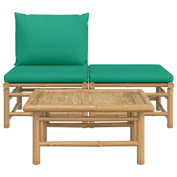 vidaXL Salon de jardin 3 pcs avec coussins vert bambou