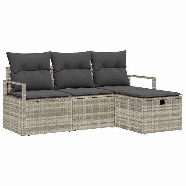 vidaXL Ensemble de canap&eacute; de jardin 4 pcs Gris clair Poly rotin