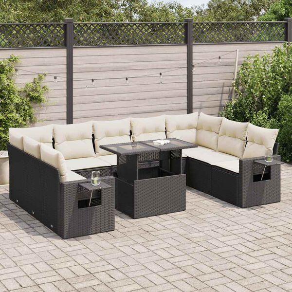 vidaXL Salon de jardin 10 pcs avec coussins noir r&eacute;sine tress&eacute;e