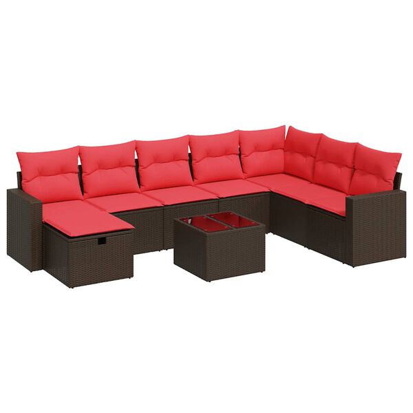 vidaXL Salon de jardin 8 pcs avec coussins marron r&eacute;sine tress&eacute;e