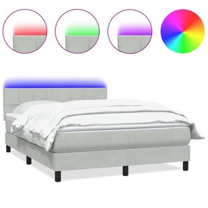 vidaXL Sommier &agrave; lattes de lit et matelas et LED gris clair 160x210cm velours