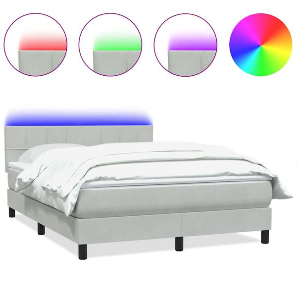 vidaXL Sommier &agrave; lattes de lit et matelas et LED gris clair 160x210cm velours