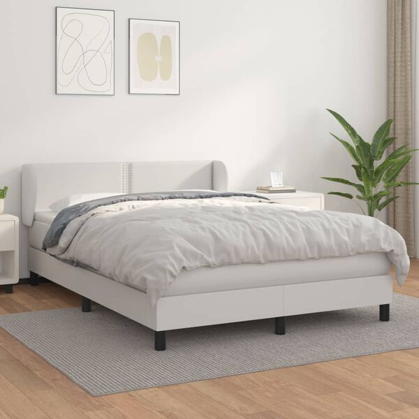 vidaXL Sommier &agrave; lattes de lit avec matelas Blanc 140x200cm Similicuir