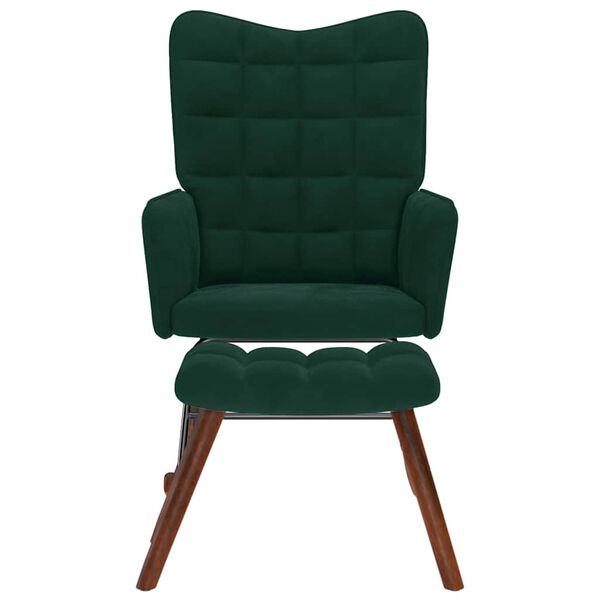 vidaXL Chaise &agrave; bascule avec tabouret en velours vert fonc&eacute;