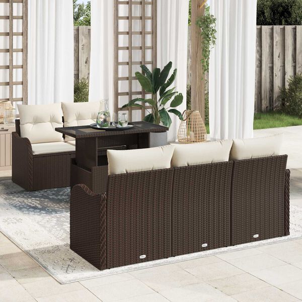 vidaXL Ensemble de canap&eacute; de jardin 6 pcs Marron Poly Rattan