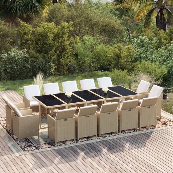 vidaXL Ensemble &agrave; manger de jardin coussins 15pcs R&eacute;sine tress&eacute;e Beige