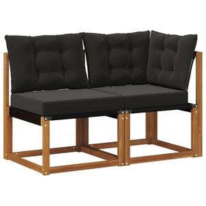 vidaXL Canap&eacute; d&rsquo;ext&eacute;rieur milieu et coin avec coussin 2 Pi&egrave;ce Naturel