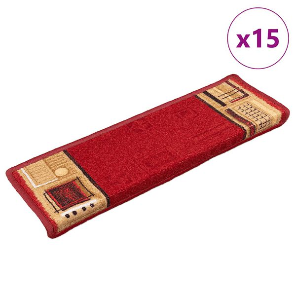 vidaXL Tapis d'escalier autocollants 15 pcs 65x21x4 cm Rouge