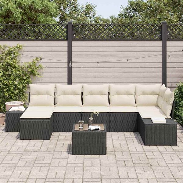 vidaXL Ensemble de canap&eacute; de jardin avec coussin 7 pcs Noir polyrotin