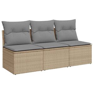 vidaXL Canap&eacute; de jardin avec coussins 3 places beige r&eacute;sine tress&eacute;e