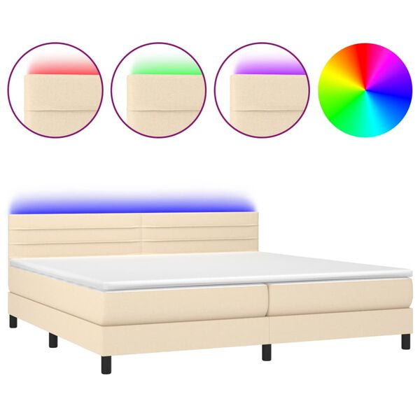vidaXL Sommier &agrave; lattes de lit et matelas et LED Cr&egrave;me 200x200cm Tissu