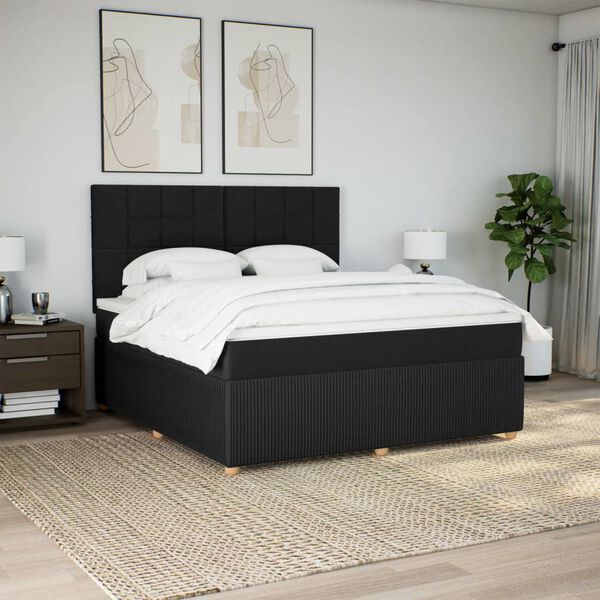 vidaXL Sommier &agrave; lattes de lit avec matelas Noir 180x200 cm Tissu