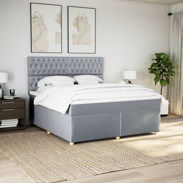 vidaXL Sommier &agrave; lattes de lit avec matelas Gris clair 180x200cm Tissu