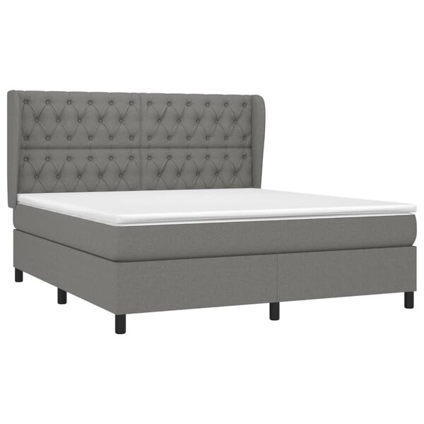 vidaXL Sommier &agrave; lattes de lit avec matelas Gris fonc&eacute; 160x200cm Tissu