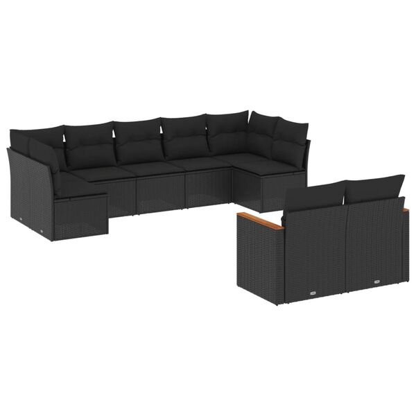 vidaXL Salon de jardin 9 pcs avec coussins noir r&eacute;sine tress&eacute;e