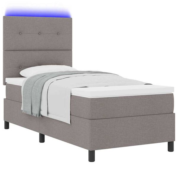 vidaXL Lit &agrave; ressorts avec matelas avec LED Taupe 100 x 200 cm tissu