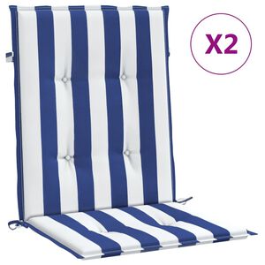 vidaXL Coussins de chaise &agrave; dossier bas lot de 2 rayures bleu et blanc