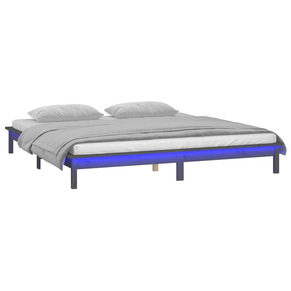 vidaXL Cadre de lit &agrave; LED sans matelas gris 120x190 cm bois massif