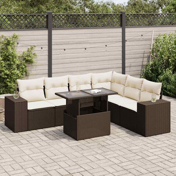 vidaXL Salon de jardin avec coussins 7 pcs marron r&eacute;sine tress&eacute;e