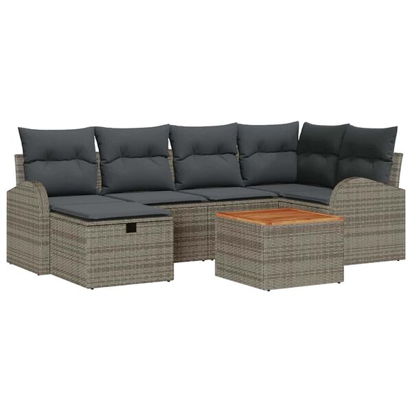 vidaXL Ensemble de canap&eacute; de jardin avec coussin 7 pcs Gris polyrotin