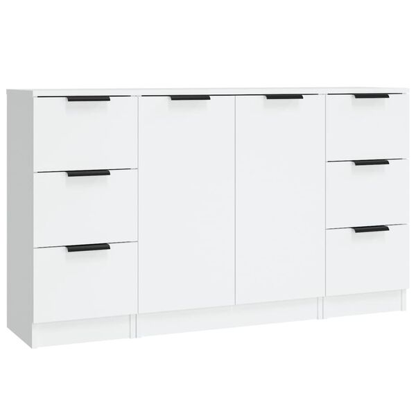 vidaXL Buffets 3 pcs Blanc Bois d'ing&eacute;nierie
