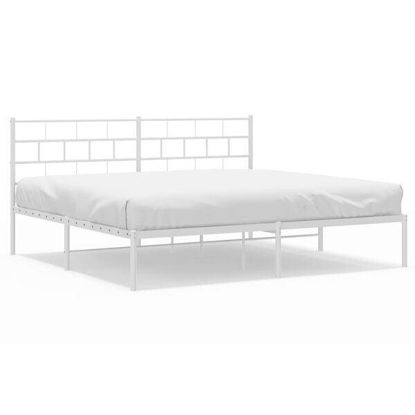 vidaXL Cadre de lit m&eacute;tal sans matelas et t&ecirc;te de lit blanc 200x200 cm