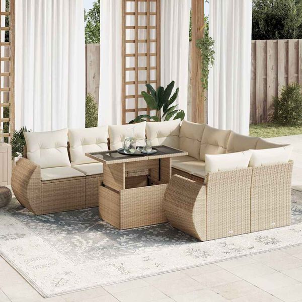 vidaXL Salon de jardin avec coussins 9 pcs beige r&eacute;sine tress&eacute;e