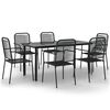 vidaXL Ensemble &agrave; manger de jardin 7 pcs Noir Corde de coton et acier