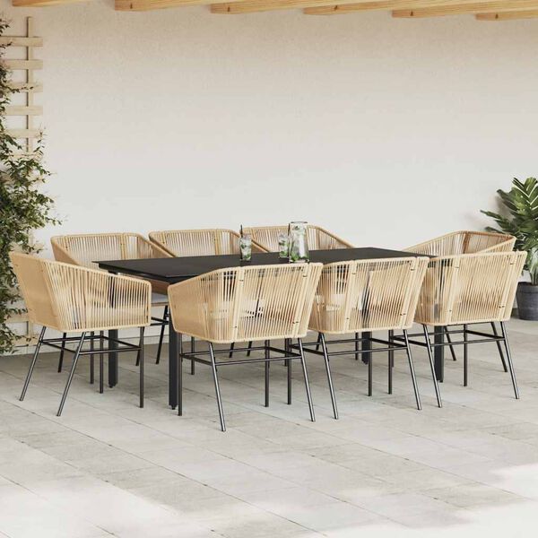vidaXL Ensemble &agrave; manger jardin coussins 9pcs marron poly rotin verre