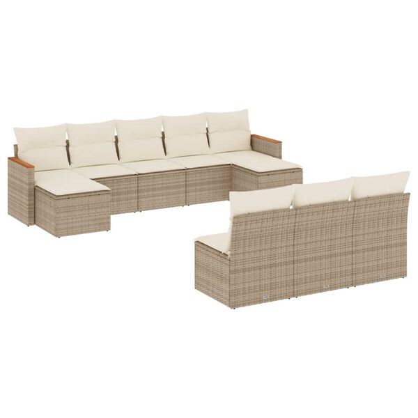 vidaXL Salon de jardin avec coussins 10 pcs beige résine tressée