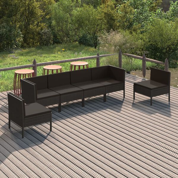 vidaXL Salon de jardin 6 pcs avec coussins r&eacute;sine tress&eacute;e noir