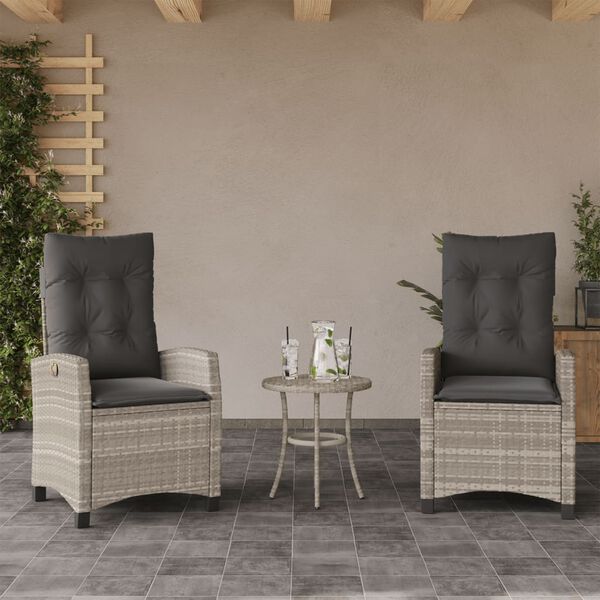 vidaXL Ensemble de bistro 3 pcs et coussins gris clair r&eacute;sine tress&eacute;e