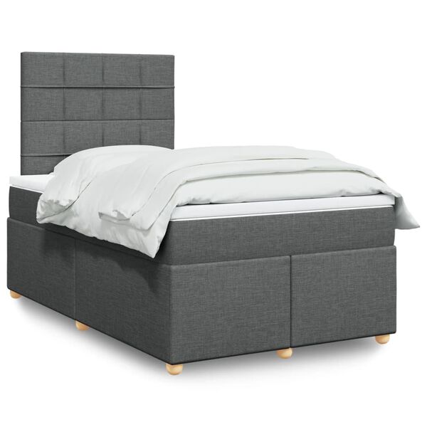 vidaXL Sommier &agrave; lattes de lit avec matelas Gris fonc&eacute; 120x200cm Tissu