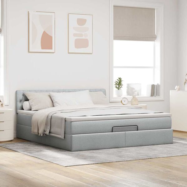 VidaXL Cadre de lit ottoman et matelas gris clair 180x200 cm tissu
