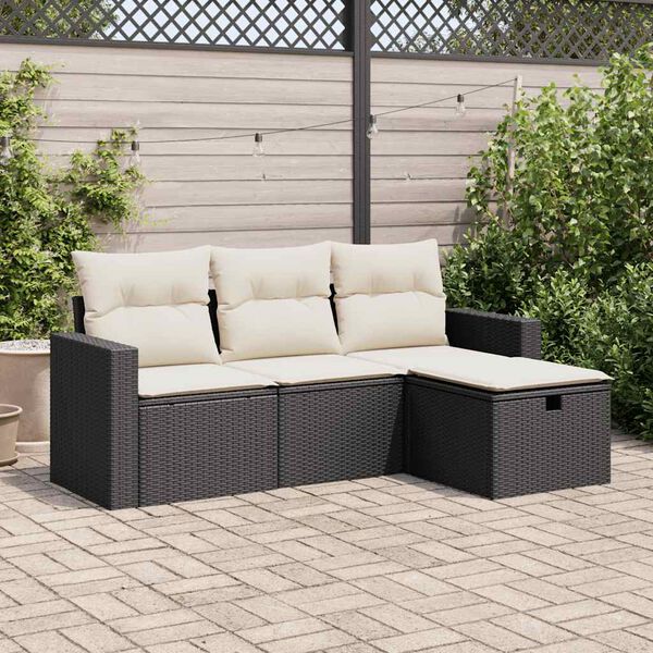 vidaXL Salon de jardin 4 pcs avec coussins noir r&eacute;sine tress&eacute;e