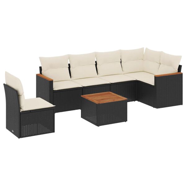 vidaXL Salon de jardin 7 pcs avec coussins noir r&eacute;sine tress&eacute;e