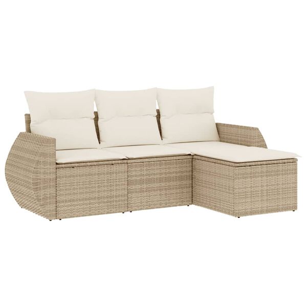 vidaXL Salon de jardin avec coussins 4 pcs beige r&eacute;sine tress&eacute;e