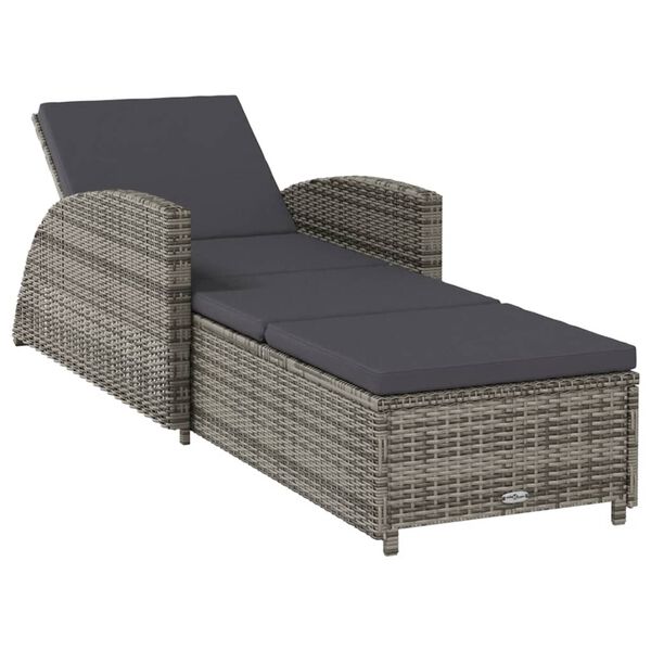vidaXL Chaise longue avec coussin gris fonc&eacute; R&eacute;sine tress&eacute;e Gris