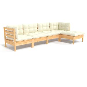vidaXL Salon de jardin 5 pcs avec coussins cr&egrave;me bois de pin