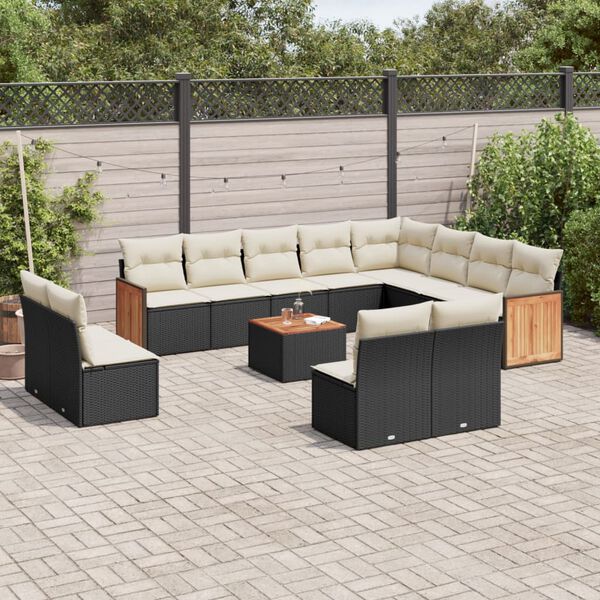 vidaXL Salon de jardin avec coussins 13 pcs noir r&eacute;sine tress&eacute;e