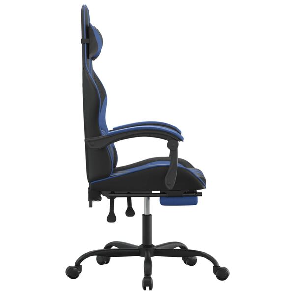 vidaXL Chaise de jeu avec repose-pied Noir et bleu Similicuir