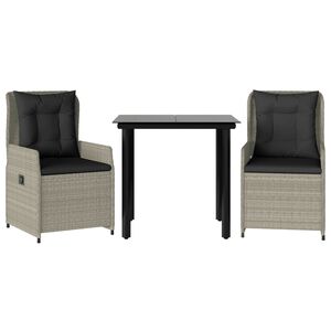 vidaXL Ensemble &agrave; manger de jardin 3pcs coussins gris clair poly rotin