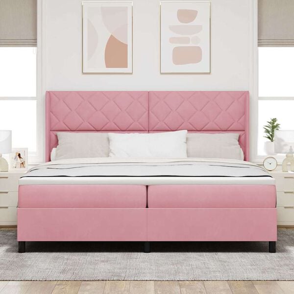 vidaXL Lit &agrave; ressorts avec matelas Rose 200 x 200 cm Velours