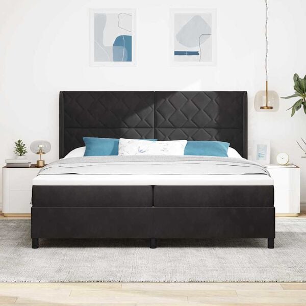 vidaXL Lit &agrave; ressorts avec matelas Noir 200 x 200 cm Velours