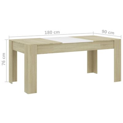 vidaXL Table à dîner Blanc et chêne sonoma 180x90x76 cm Aggloméré