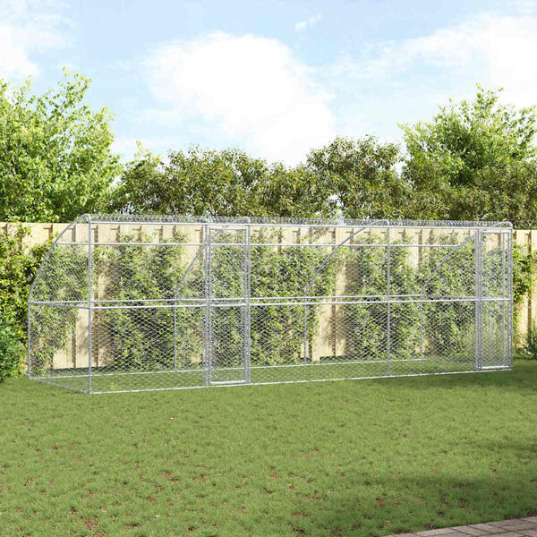 vidaXL Kennel pour Chiens 3 pcs Argent&eacute; 6 x 2 x 2 m Acier galvanis&eacute;