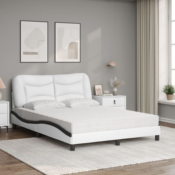 vidaXL Lit avec matelas Hvar blanc et noir 140x190 cm similicuir